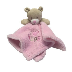 Baby Gear Pink Bear I Love Hugs Fleece Heart Lovey Security Blanket